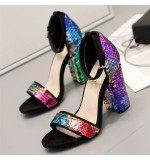 Size:4.5-8.5 Women Fashion Multicolor Sequins Decorative High Heel Sandals