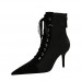 Size:4.5-8.5 Women Sexy Solid Color Suede Upper Pointed Toe Lace-Up Short Boots