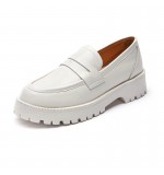 Women Casual Solid Color Platform Leather Loafers