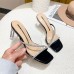 Women Fashion Rhinestone Decorative Cross Design Chunky Heel Sandals
