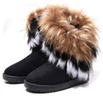 Women'S Fashion Round Toe Faux Fox Fur Snow Boots