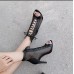 Women'S Fashion Round Toe Mesh Stiletto Hollow Lace Up Short Boots
