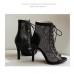 Women'S Fashion Round Toe Mesh Stiletto Hollow Lace Up Short Boots