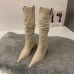 Women Fashion Retro Solid Color Pointed Toe Western Denim Heap High Boots
