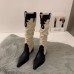 Women Fashion Retro Solid Color Pointed Toe Western Denim Heap High Boots