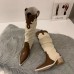 Women Fashion Retro Solid Color Pointed Toe Western Denim Heap High Boots