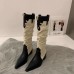 Women Fashion Retro Solid Color Pointed Toe Western Denim Heap High Boots
