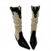 Women Fashion Retro Solid Color Pointed Toe Western Denim Heap High Boots