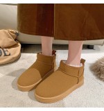 Autumn And Winter Women Fashionable Thick Warm Suede Round Flat Snow Boots