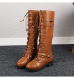 Women Fashion Plus Size Solid Color Strap Rivet High Boots
