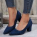 Women Fashion Simple Plus Size Solid Color Pointed Toe Chunky Heel Pumps