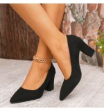 Women Fashion Simple Plus Size Solid Color Pointed Toe Chunky Heel Pumps