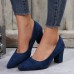 Women Fashion Simple Plus Size Solid Color Pointed Toe Chunky Heel Pumps