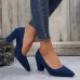Women Fashion Simple Plus Size Solid Color Pointed Toe Chunky Heel Pumps