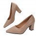 Women Fashion Plus Size Matte Pu Point Toe Chunky Heel Pumps