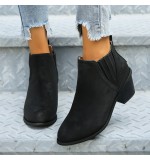 Women Fashion Casual Plus Size Pointed Toe Chunky Heel Short Boots