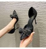 Women Fashion Bow Rhinestone Tip Toe Pumps
