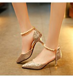 Women Fashion Sexy Pointed Toe Pearl Chain Pumps